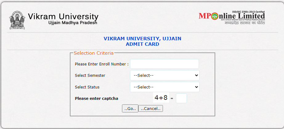Vikram University Admit Card 2024 Out