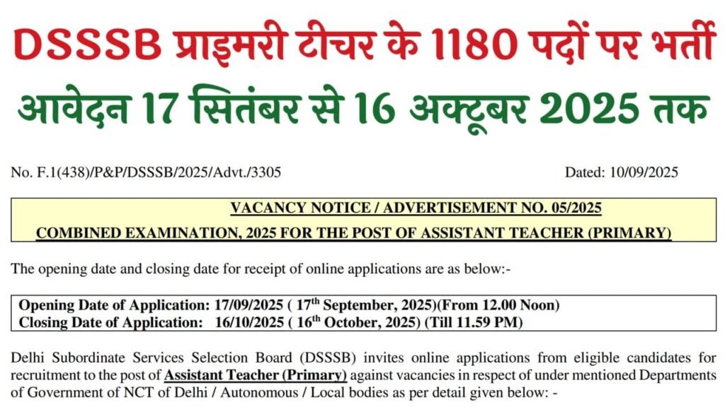 DSSSB Assistant Teacher Recruitment 2025