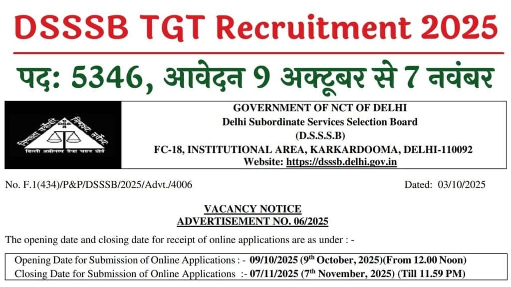 DSSSB TGT Recruitment 2025