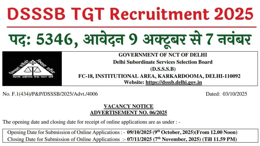 DSSSB TGT Recruitment 2025