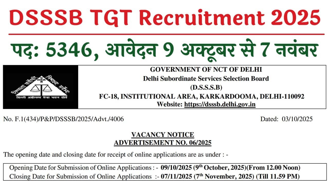 DSSSB TGT Recruitment 2025