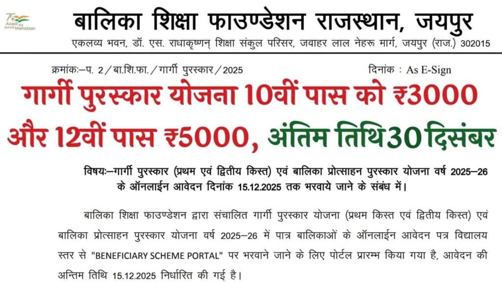 Gargi Puraskar Yojana 2025