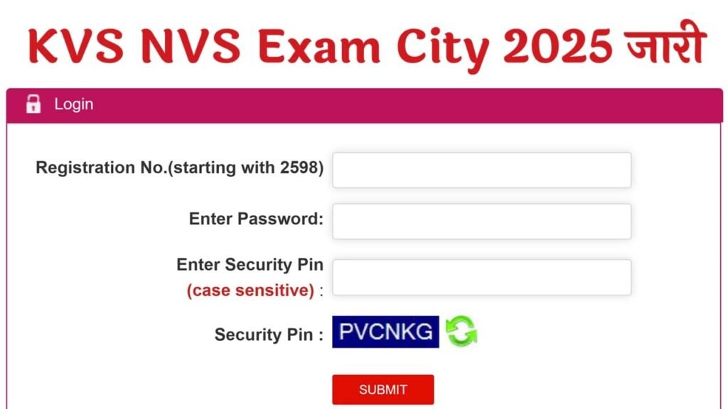 KVS NVS Exam City 2025