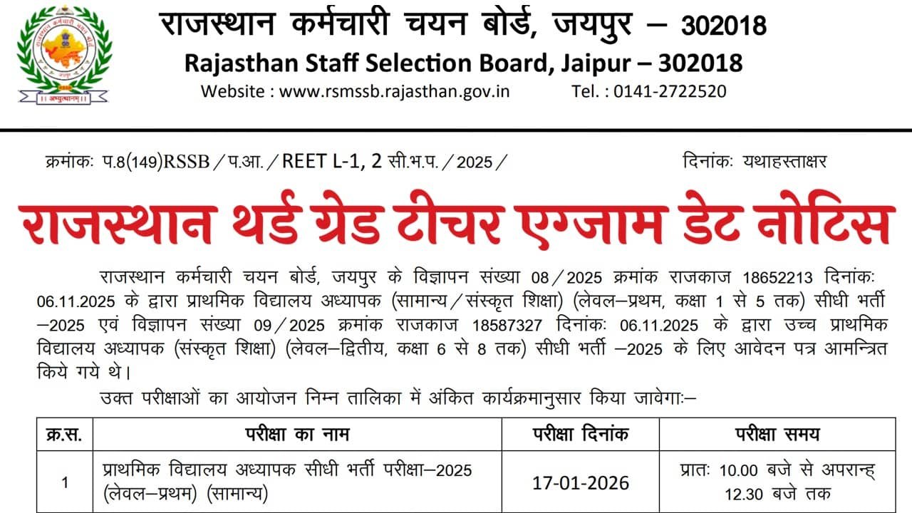 Rajasthan 3rd Grade Teacher Admit Card 2026
