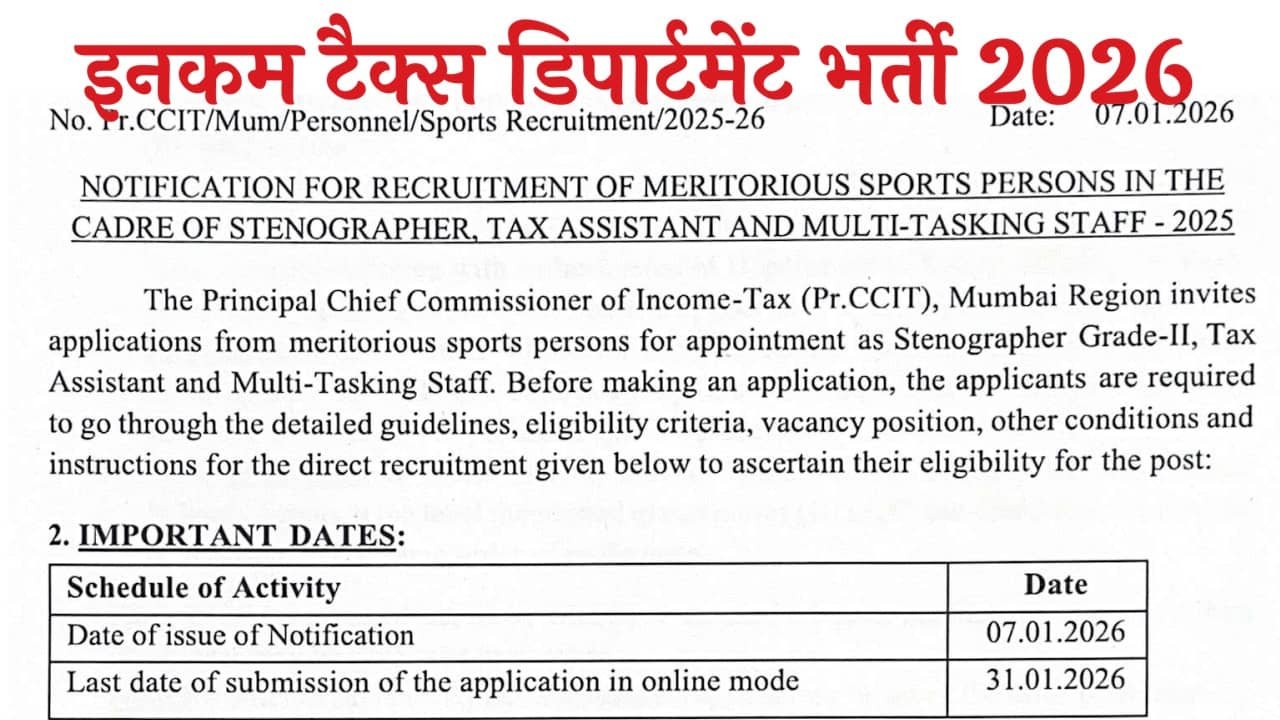 Income Tax Sports Quota Recruitment 2026
