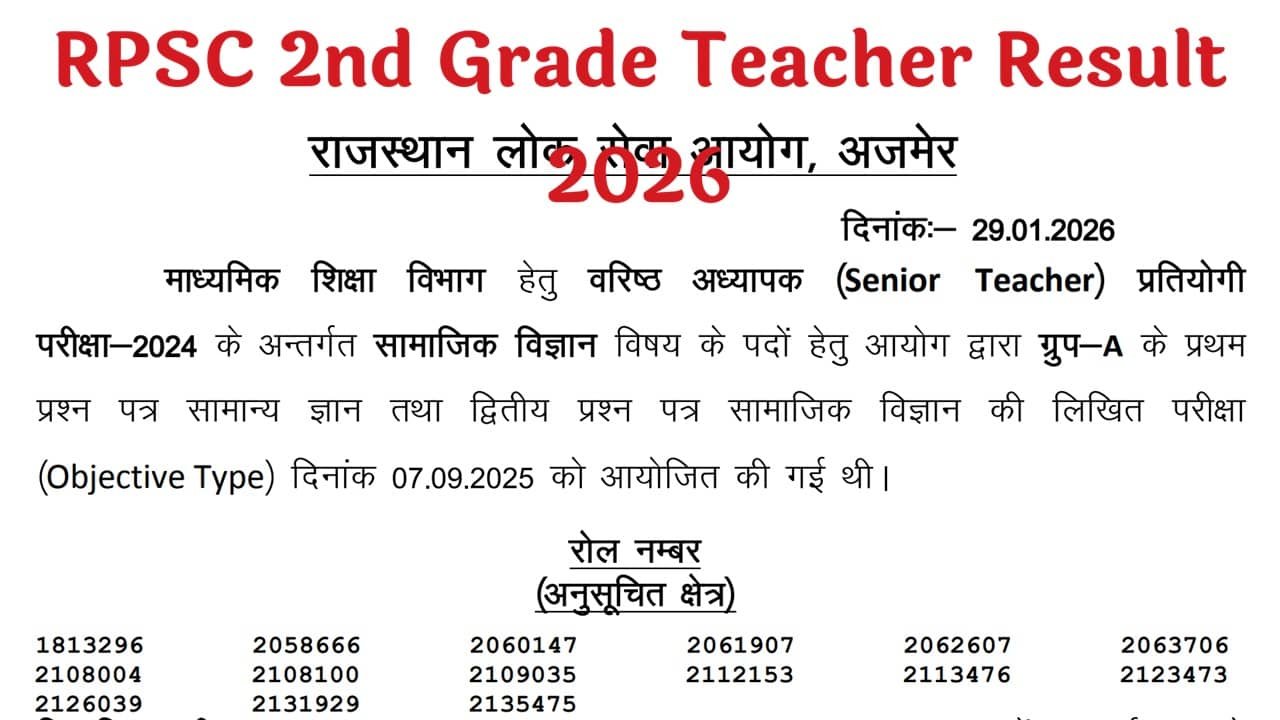 RPSC 2nd Grade Teacher Result 2026