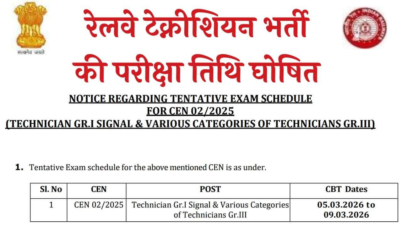 Railway Technician Exam Date 2026