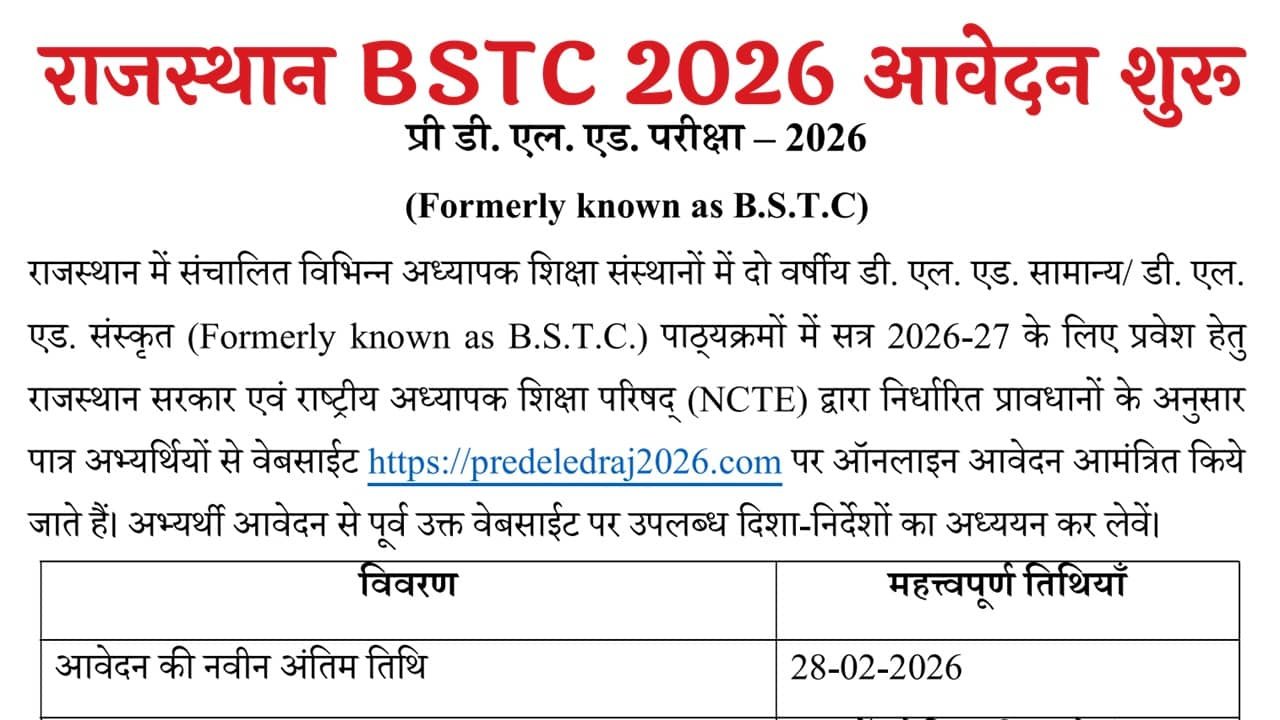 Rajasthan BSTC Pre Deled 2026