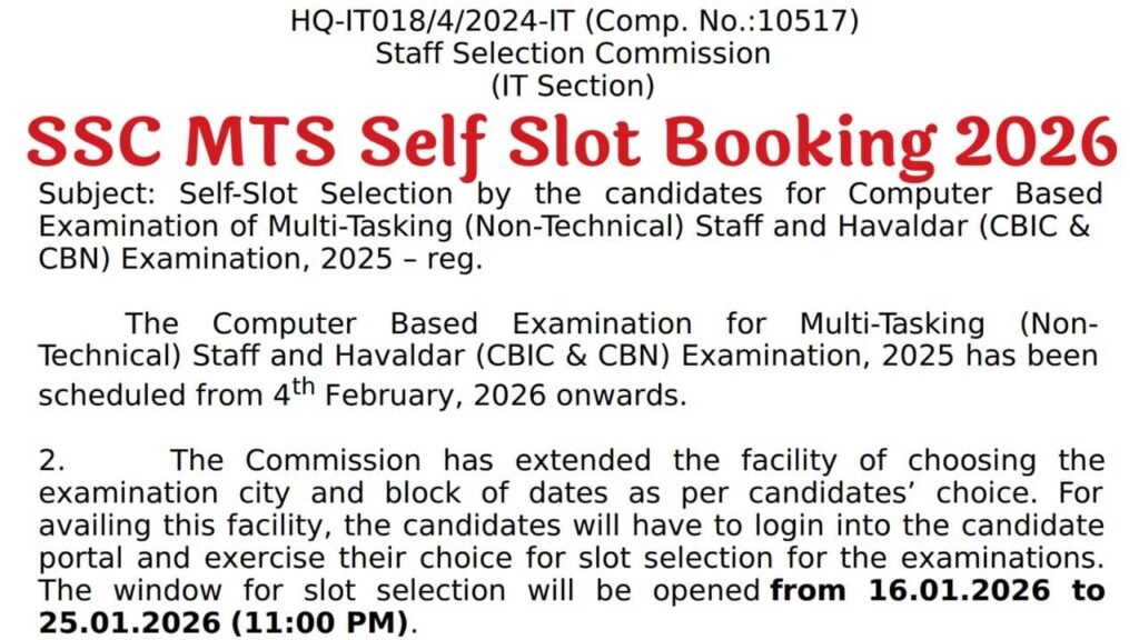 SSC MTS Self Slot Booking 2026