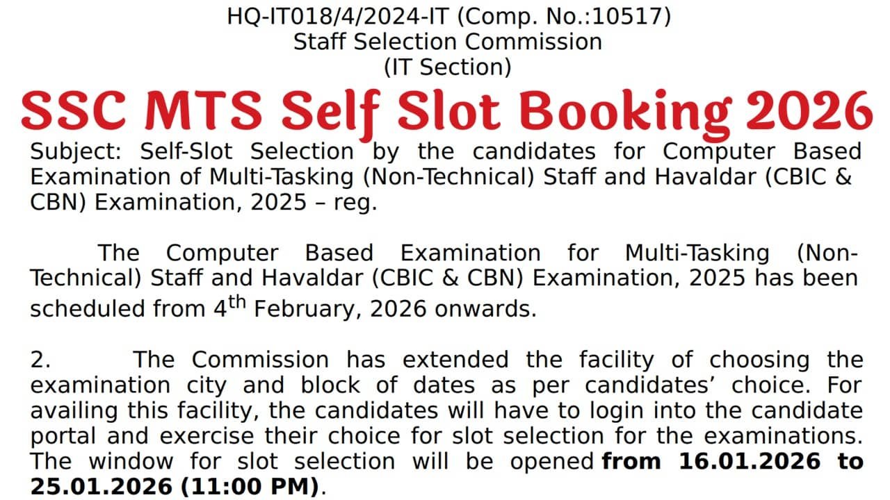 SSC MTS Self Slot Booking 2026