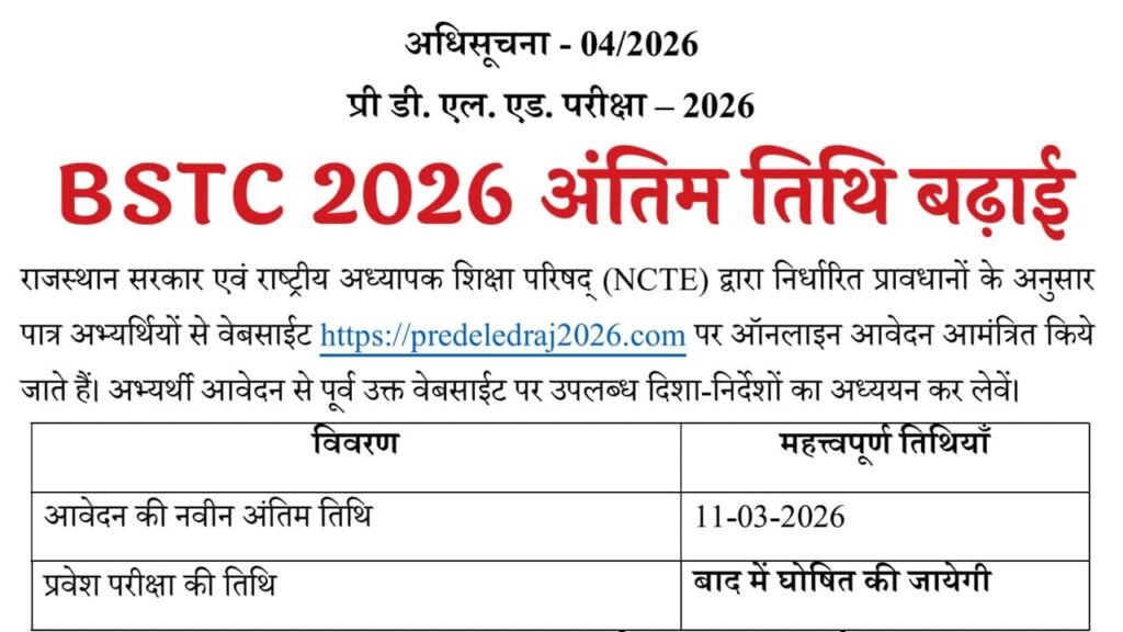 Rajasthan BSTC Pre Deled 2026