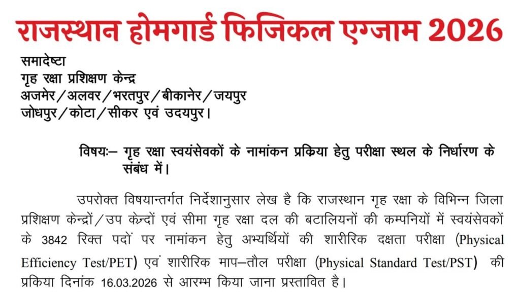 Rajasthan Police Home Guard Physical Date 2026