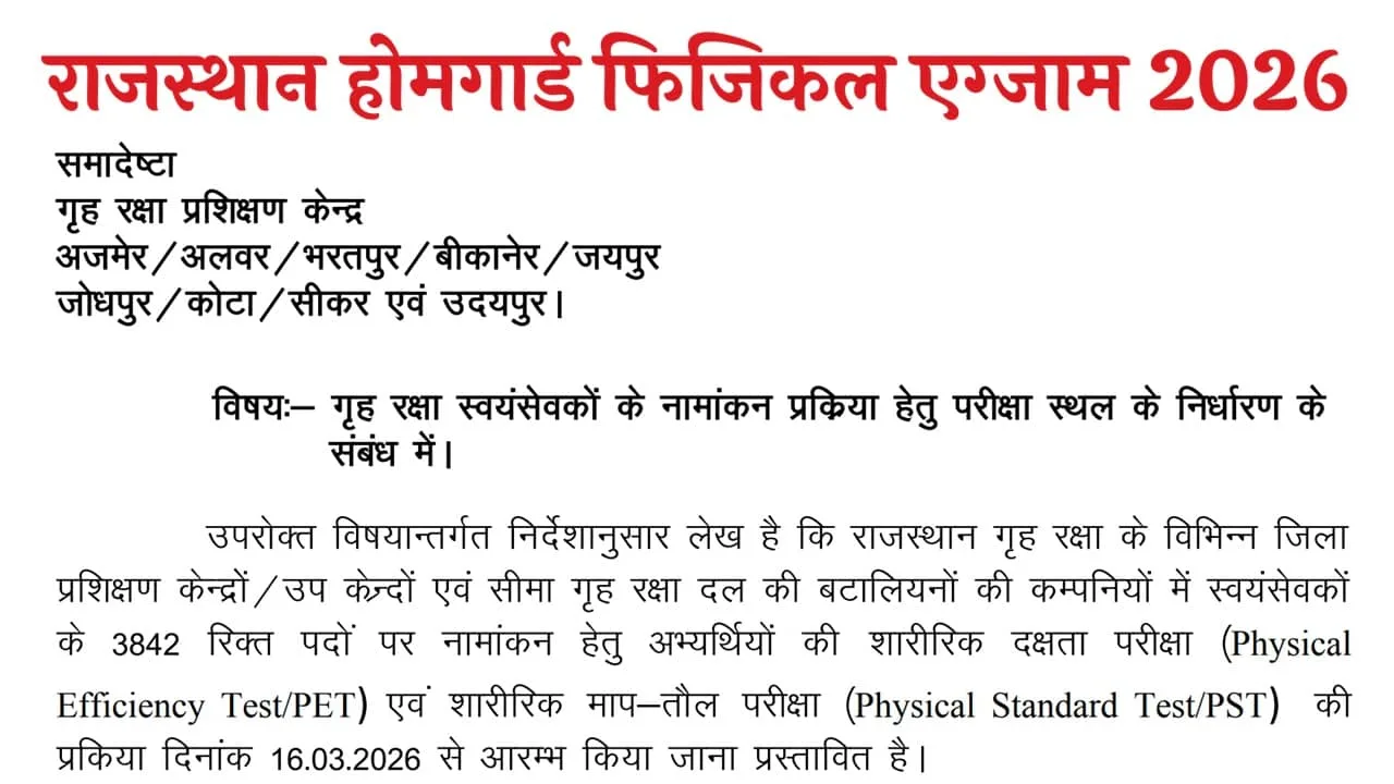 Rajasthan Police Home Guard Physical Date 2026
