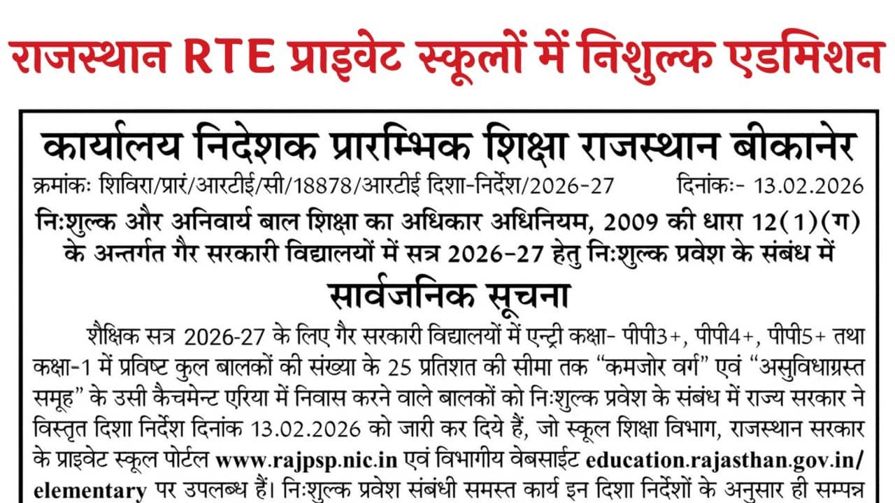 Rajasthan RTE Admission 2026