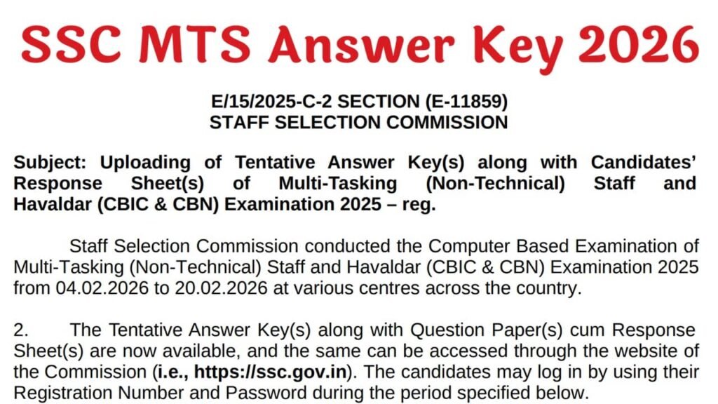 SSC MTS Answer Key 2026