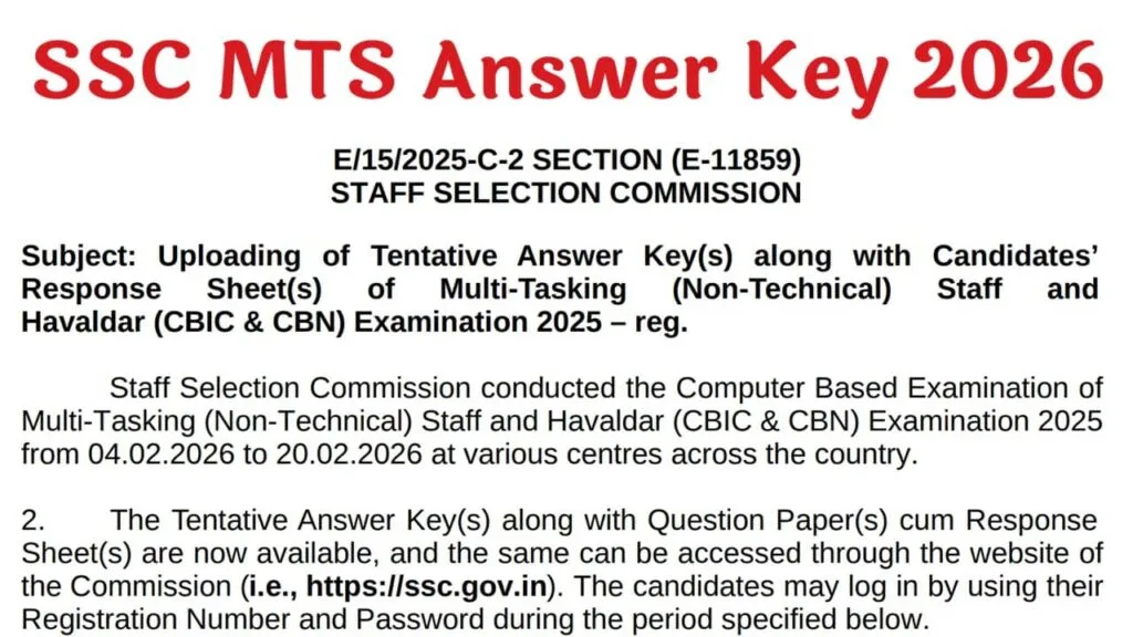 SSC MTS Answer Key 2026