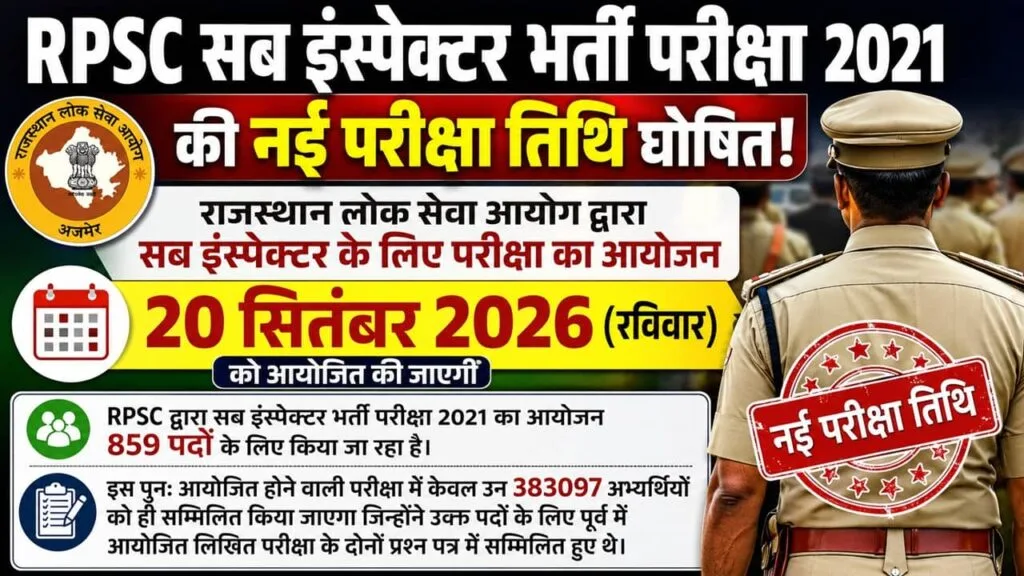 RPSC Sub Inspector New Exam Date 2026