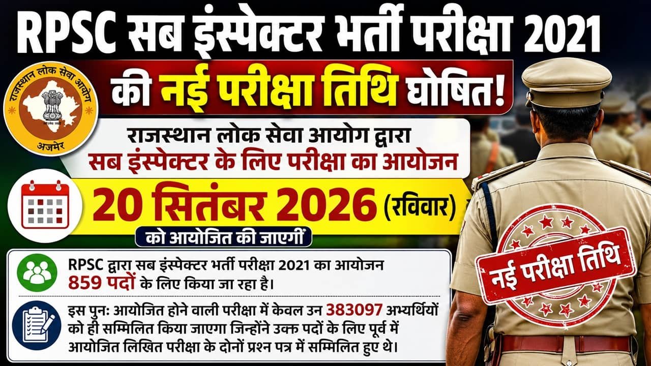 RPSC Sub Inspector New Exam Date 2026