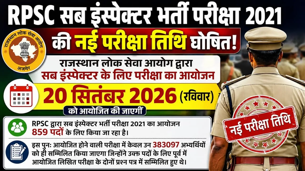 RPSC Sub Inspector New Exam Date 2026