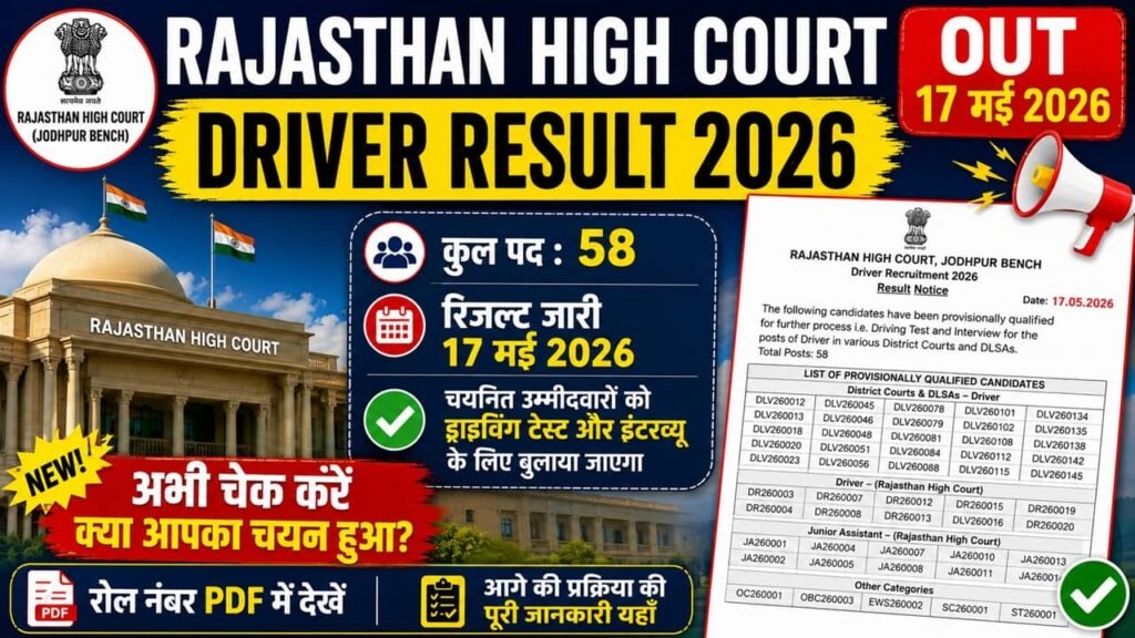 Rajasthan High Court Driver Result 2026