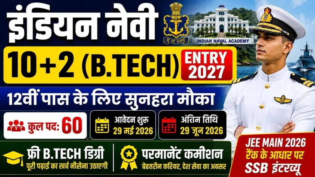 Indian Navy 10+2 B.Tech Cadet Entry Scheme Jan 2027