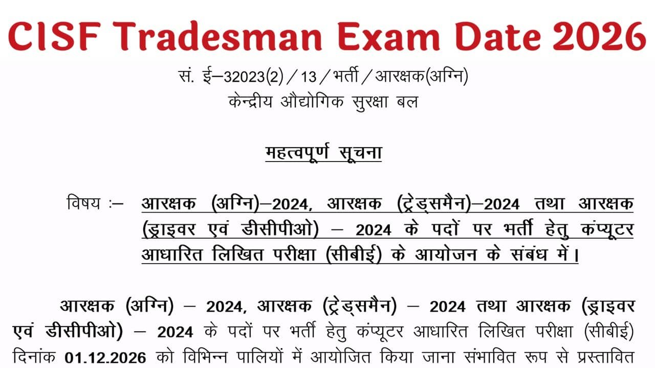 CISF Tradesman Exam Date 2026