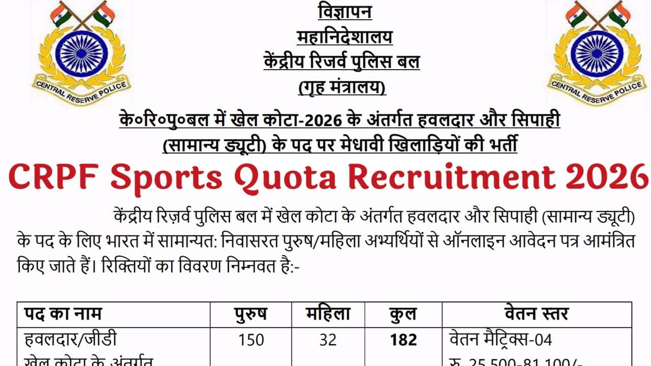 CRPF Sports Quota Recruitment 2026