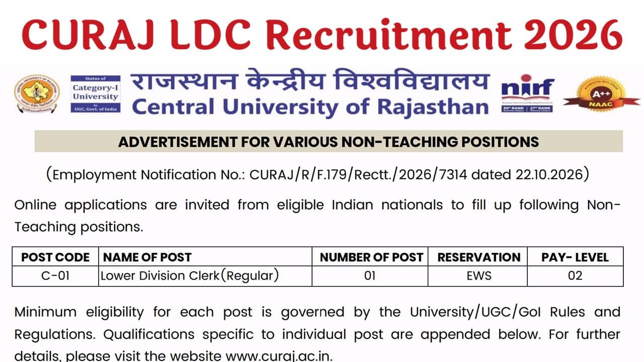 CURAJ LDC Recruitment 2026