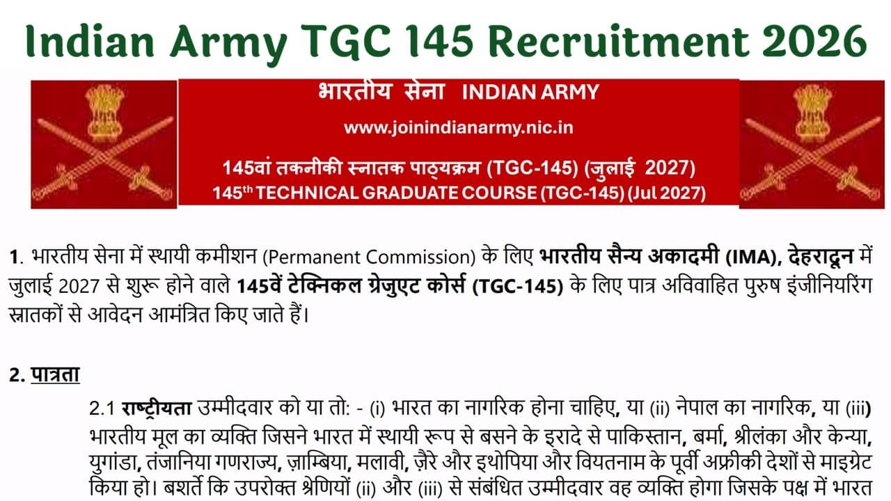 Indian Army TGC 145 Recruitment 2026