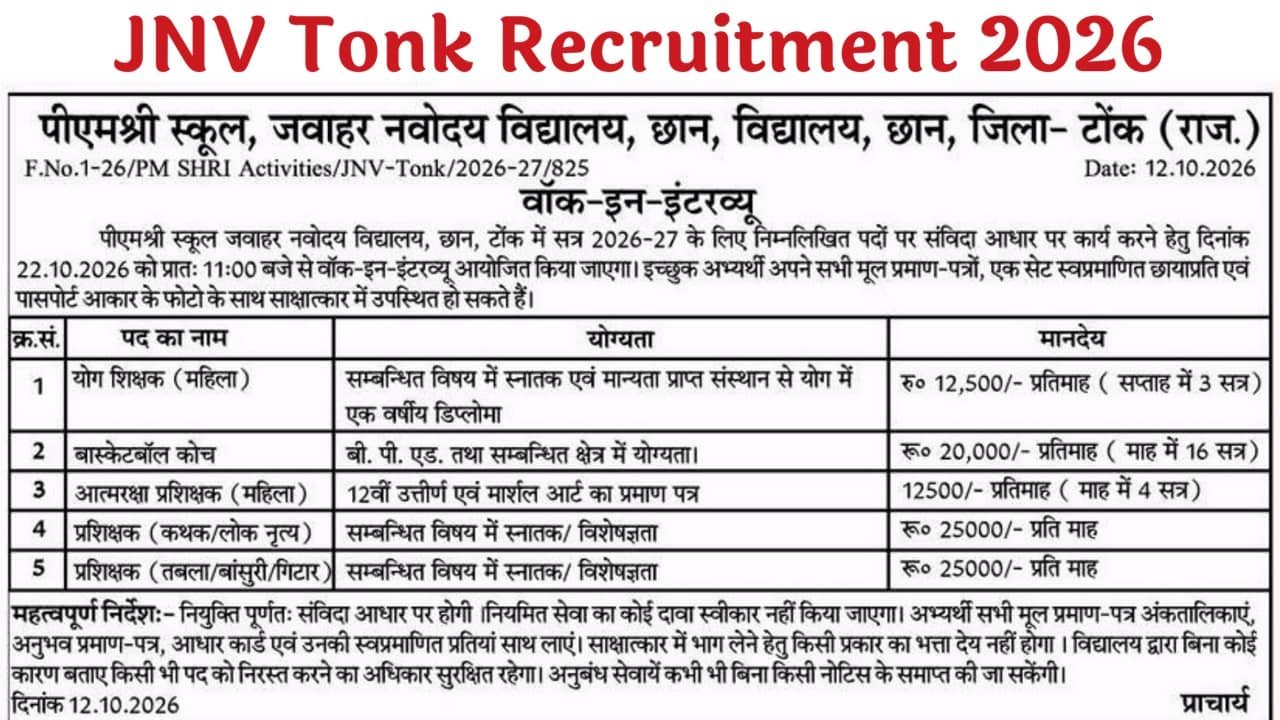 JNV Tonk Recruitment 2026