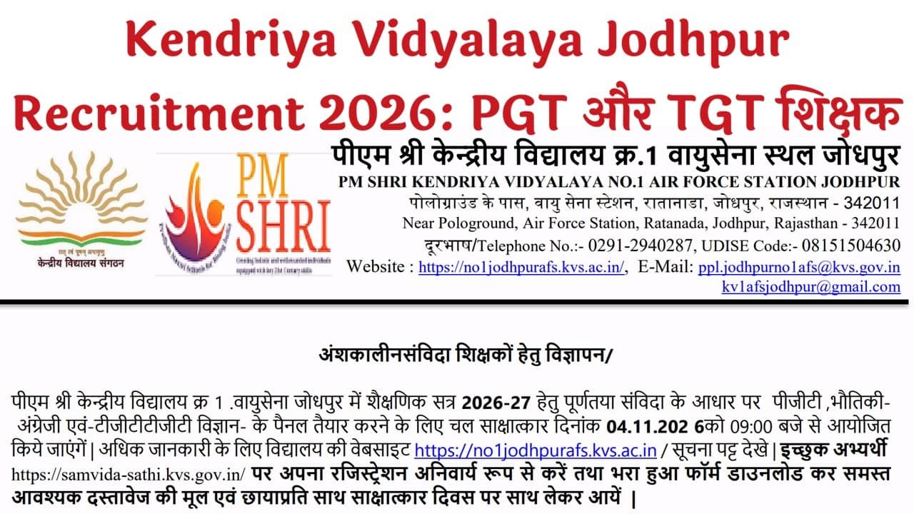 Kendriya Vidyalaya Jodhpur Recruitment 2026