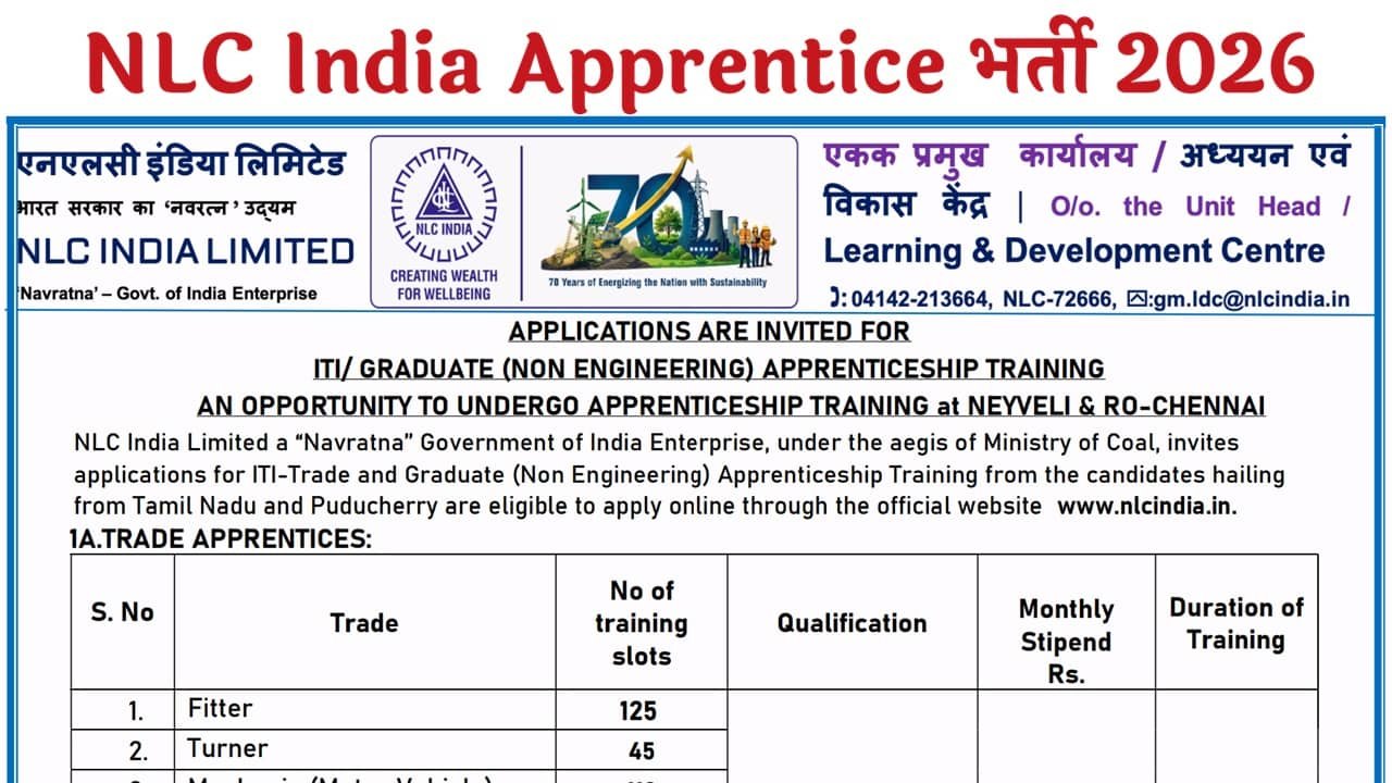 NLC India Apprentice Recruitment 2026