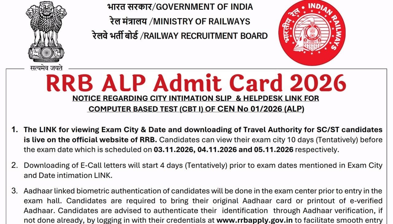 RRB ALP Admit Card 2026