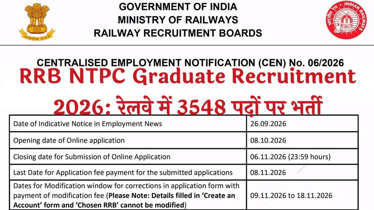 RRB NTPC Graduate Recruitment 2026