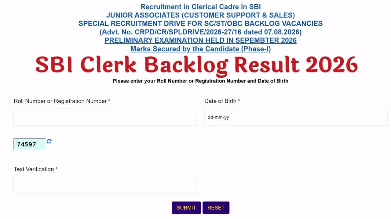 SBI Clerk Backlog Result 2026