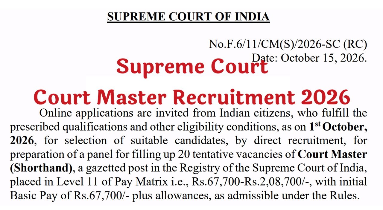 Supreme Court Court Master Recruitment 2026